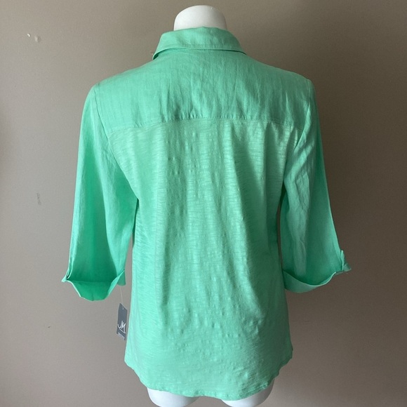 JM Collection Women’s Pastel Mint 100% Linen Button Down Shirt Size 10 - Picture 4 of 7